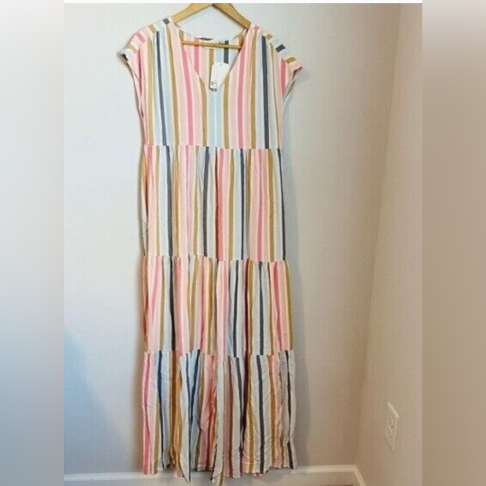 Wonderly Pink and Blue V-Neck Sundress